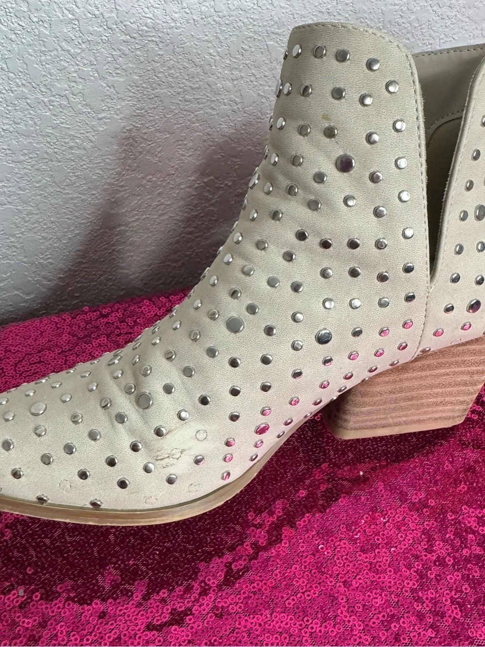ALTAR’D STATE 🩶 Cowboy Ankle Booties- Silver Studded, Pointed Toe (Women’s 8.5)
